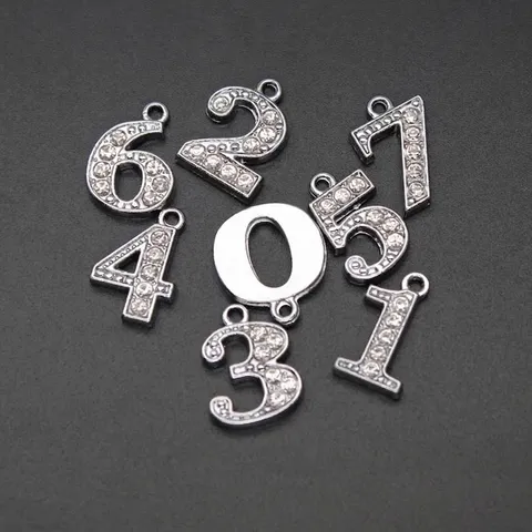 Alloy Rhinestone Number Pendant For DIY Jewelry Making Keychain Clothes Backpack Charms Sparkling Silver Color Number Charms