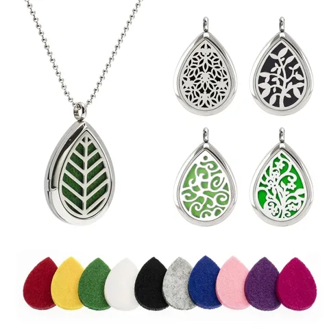 Druppelvorm Roestvrij Staal Aromatherapie Medaillon Hanger Opengewerkt Essentiële Olie Diffuser Medaillon Vrouwen Sieraden