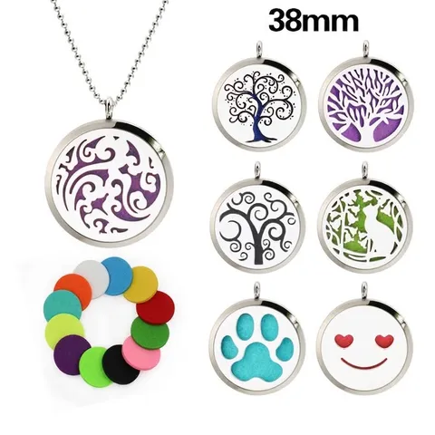 Stainless Steel Aromatherapy Diffuser Pendant Round Hollow Perfume Essential Oil Lock Charm Hollow Design Necklace Pendant