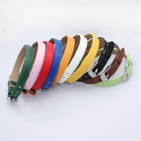 DIY PU Leather Wristband Bracelet Adjustable Alloy Buckle Thin Faux Leather Wristband For Slide Charms Jewelry Making Accessories