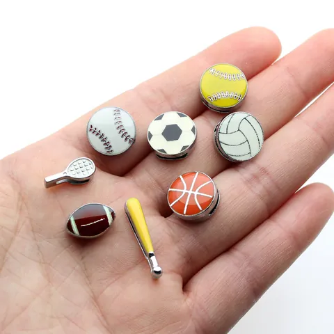 Sports Ball Alloy Drip Oil Slide Charms For DIY Jewelry Making Accessories Soccer Basketball Volleyball Baseball Shapes For Wristbands