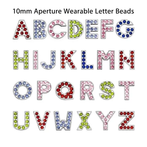 Rhinestone Alphabet Letter Slider Charms DIY Bracelet Keychain Alloy Colorful Rhinestone Initials Jewelry Accessories