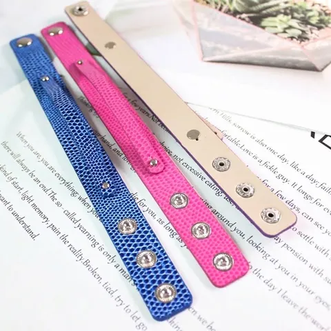 Trendy Unisex Snakeskin Pattern Faux Leather Wristband Double Layer Adjustable Snap Button Bracelet DIY Jewelry Finding Slide Base Strap