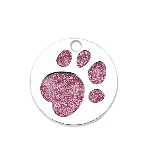Glitter Paw Print Pet ID Tag Round Alloy Dog Cat Name Address Label Anti-Lost Writable Identity Pendant For Pet Collar Accessories