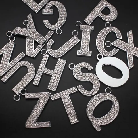 35 Alloy Rhinestone English Letter Pendant DIY Personalized Keychain Clothing Bag Accessory Silver Alphabet Charms