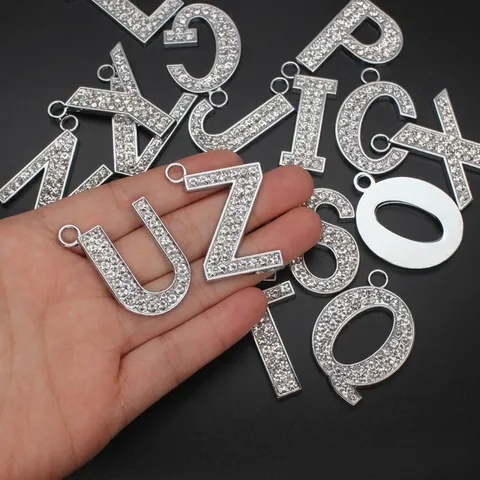 35 Alloy Rhinestone English Letter Pendant DIY Personalized Keychain Clothing Bag Accessory Silver Alphabet Charms