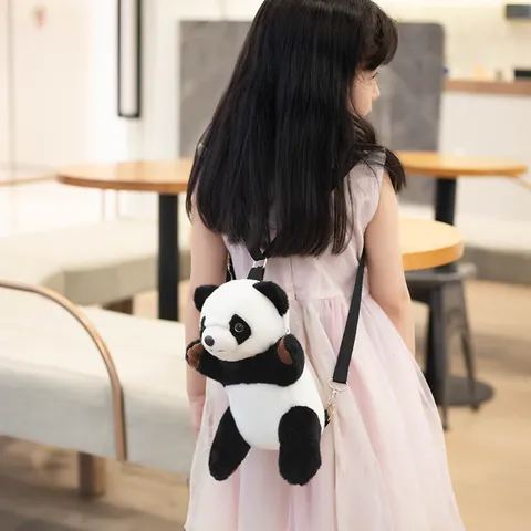Schattige Panda Pluche Rugzak Kinderen Peuter Schoudertas Cartoon Dier Kleine Schooltas Verstelbare Riemen Zwart Wit Pluche Speelgoed