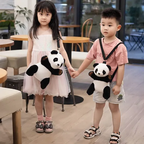 Schattige Panda Pluche Rugzak Kinderen Peuter Schoudertas Cartoon Dier Kleine Schooltas Verstelbare Riemen Zwart Wit Pluche Speelgoed