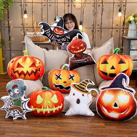 Halloween Kürbis Geist Plüschkissen Leuchtend Jack-O'-Lantern Weich Kuscheltier Für Geisterhaus Party Deko Kinder Erwachsene Geschenk