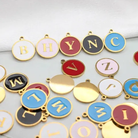 Stainless Steel Round Alphabet Pendant Charms For Jewelry Making DIY Bracelet Earrings Enamel Oil Drip Initial Charms