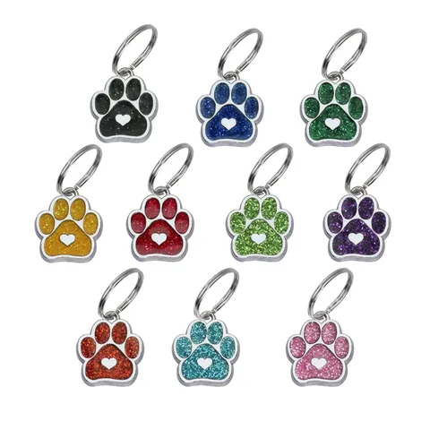 Haustier Erkennungsmarke Glitzer Pfotenabdruck Legierung Herzform Hund Katze Identitätsmarke Anhänger Zubehör