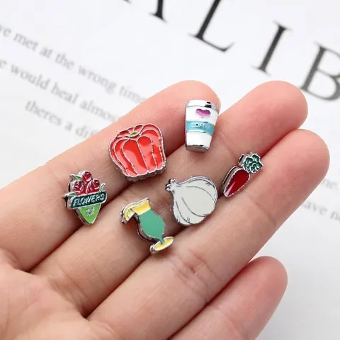 Alloy Drip Oil 8mm Aperture Slide Charms For Bracelet DIY Fruit Vegetable Drink Design Cartoon Enamel Slide Beads Jewelry Accessories