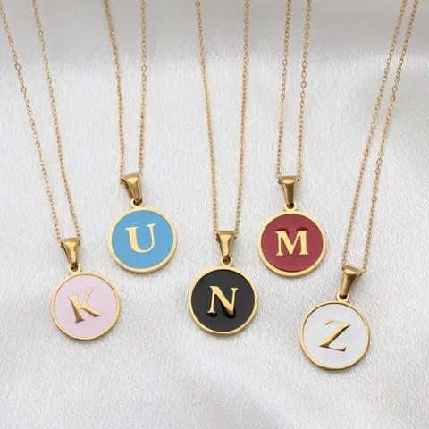 Stainless Steel Round Alphabet Pendant Charms For Jewelry Making DIY Bracelet Earrings Enamel Oil Drip Initial Charms