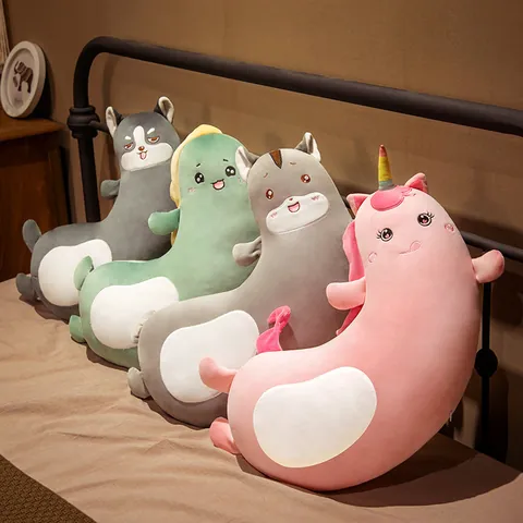 Cartoon J-Shaped Animal Body Pillow Removable Washable Long Plush Cushion For Side Sleeping Leg Support Bedroom Dormitory Bedding