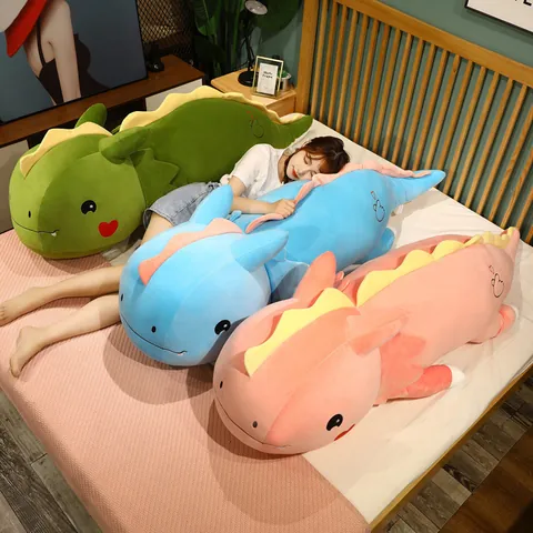 Süßes Dinosaurier Plüschtier Großes Langes Schlafkissen Weiches Kuscheltier Cartoon Tierpuppe Für Kinder Geburtstag Geschenk Deko