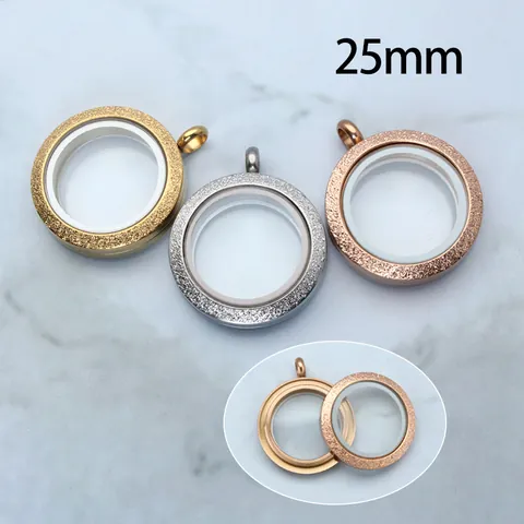 Stainless Steel Frosted Gau Box Locket Pendant Double Sided Glass Round Keepsake Memory Necklace For Unisex Fashion Jewelry