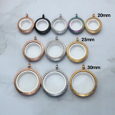 Stainless Steel Frosted Gau Box Locket Pendant Double Sided Glass Round Keepsake Memory Necklace For Unisex Fashion Jewelry