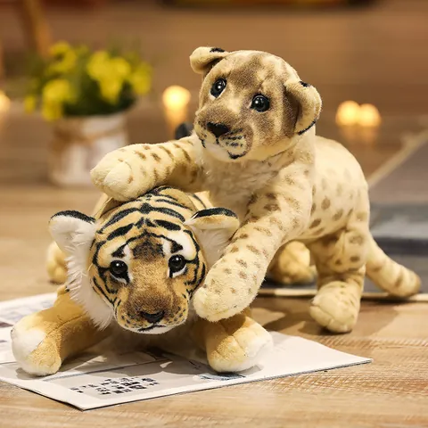 Realistisches Tiger Löwe Leopard Plüschtier Simulation Leopard Puppe Haus Ornament Geburtstag Geschenk Für Kinder Jungen