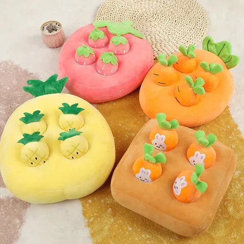 Interactive Fruit Vegetable Garden Plush Toy Pulling Carrot Pineapple Strawberry Game For Kids Pets Soft Educational Soothing Interactive Toy