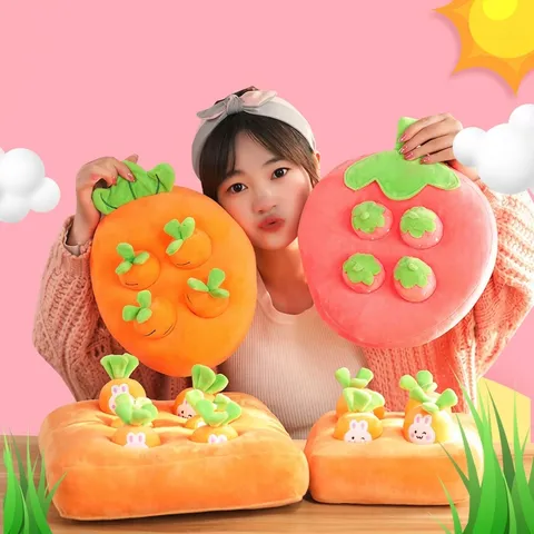 Interactive Fruit Vegetable Garden Plush Toy Pulling Carrot Pineapple Strawberry Game For Kids Pets Soft Educational Soothing Interactive Toy
