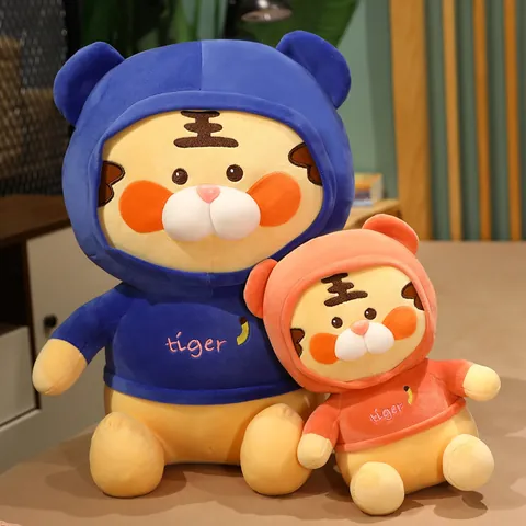 Süßes Cartoon Tiger Plüschtier Im Kapuzenpullover Weiche Tier Stoffpuppe Heimdeko Kinder Geburtstag Geschenk Baby Begleitung Trost Spielzeug