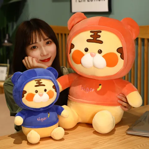Süßes Cartoon Tiger Plüschtier Im Kapuzenpullover Weiche Tier Stoffpuppe Heimdeko Kinder Geburtstag Geschenk Baby Begleitung Trost Spielzeug