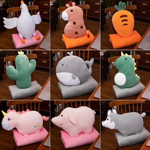 2-in-1 Cartoon Tier Plüsch Kissen Decke Niedliche Karotte Einhorn Kissen Mit Faltbarer Decke Tragbare Reise Auto Klimaanlage Decke Nickerchen Kissen Stofftier