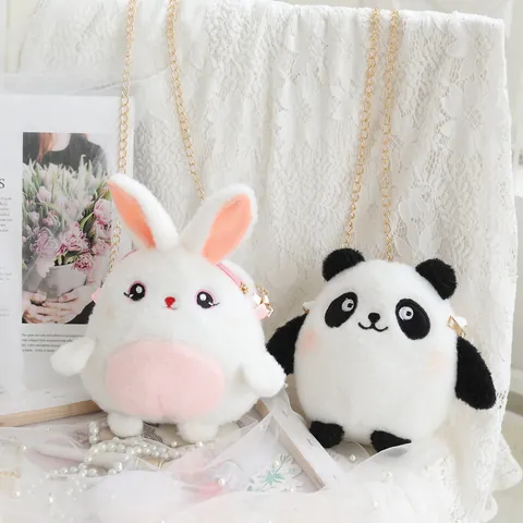 Bolso Bandolera de Felpa de Conejo Panda de Dibujos Animados Lindo Minibolso de Hombro con Cadena para Mujeres Niñas