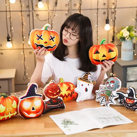 Halloween Kürbis Geist Plüschkissen Leuchtend Jack-O'-Lantern Weich Kuscheltier Für Geisterhaus Party Deko Kinder Erwachsene Geschenk