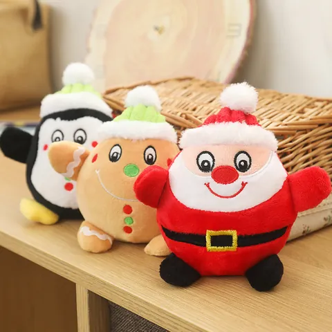 Weihnachten Haustier Quietschend Plüsch Spielzeug Für Hunde Und Katzen Weich Bestickt Interaktiv Backenzahn Puppe Weihnachtsmann Pinguin Lebkuchenmann