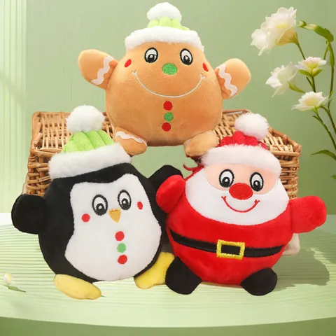 Weihnachten Haustier Quietschend Plüsch Spielzeug Für Hunde Und Katzen Weich Bestickt Interaktiv Backenzahn Puppe Weihnachtsmann Pinguin Lebkuchenmann