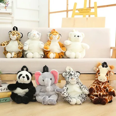 Süßer Cartoon Tier Plüsch Rucksack Für Kinder Weich Gefüllter Tiger Elefant Panda Bär Leopard Geformte Mini Schultasche