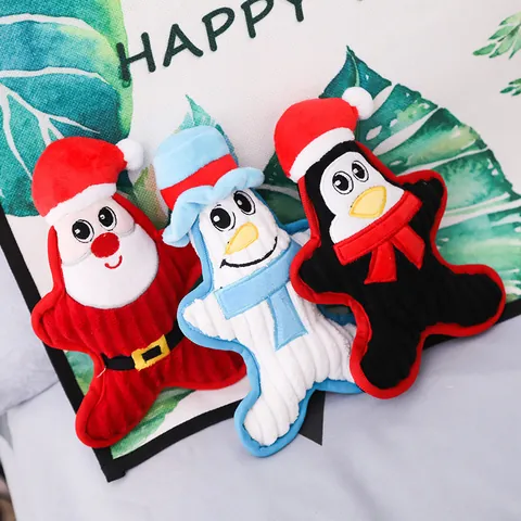 Weihnachten Haustier Quietsch Plüschtier Weihnachtsmann Schneemann Pinguin Karikatur Hund Kauspielzeug Festliches Weiches Stofftier Welpen Interaktives Ton Spielzeug