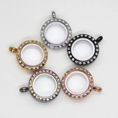 Edelstahl Rund Floating Locket Strass Glas Memory Anhänger Schraubendrehung Gawu Box Für Asche Foto DIY Schmuckherstellung