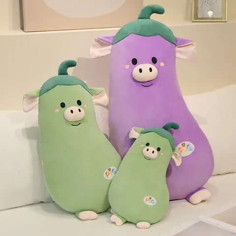 Creative Eggplant Pig Plush Pillow Long Vegetable Stuffed Animal Body Cushion Soft Sleeping Bolster For Girls Bed Home Decor
