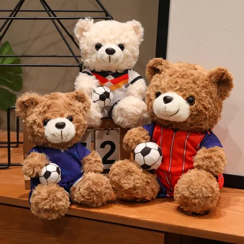 Soccer Teddy Bear Plush Toy Cartoon Stuffed Animal With Football Wearing National Team Jersey For Soccer Fans Kids Birthday Gift