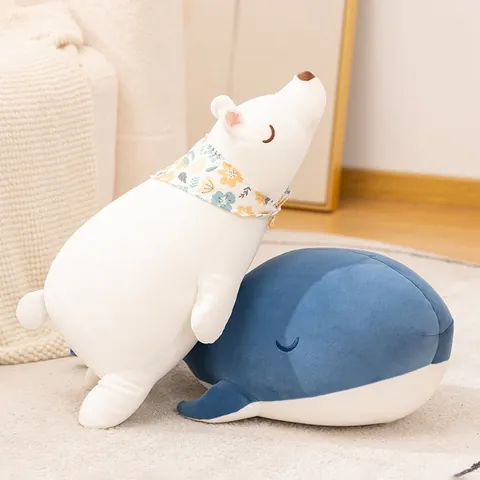 Soft Cartoon Whale Plush Toy Polar Bear Stuffed Animal Pillow Cute Sea Life Plushie Birthday Gift For Girls Kids Nursery Decor