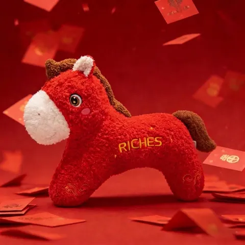 Simpatico Peluche a Forma di Cavallo Zodiaco Animale di Peluche Morbido Cuscino per Cavallo Ricamato Bambola per Regalo di Capodanno Casa