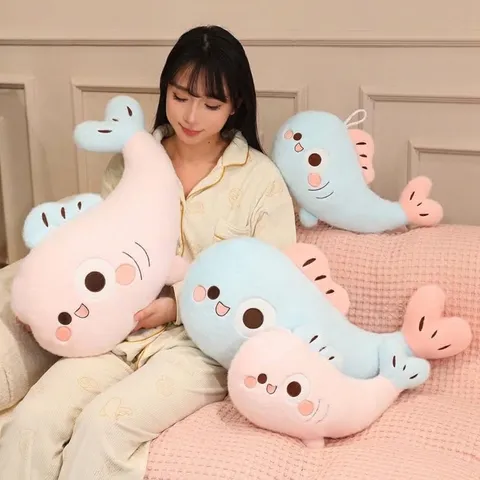 Cute Cartoon Fish Plush Toy Pillow Soft Long Whale Body Cushion For Sleeping Bed Sofa Backrest Home Decor Unisex Gift