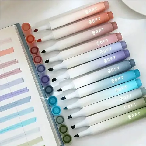 Gradient Morandi Highlighter Set With Chisel Tip Soft Pastel Aesthetic Marking Pens For Students Office Meeting Supplies