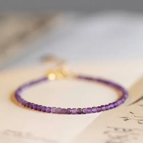 Natural Lavender Amethyst Bracelet For Women 14K Gold Filled Ultra-thin Dainty Gemstone Bead Bracelet Minimalist Jewelry Gift