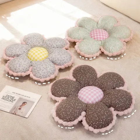 Coussin de Sol en Forme de Fleur Style Coréen Floral Peluche pour Bureau Canapé Lit Oreiller Décoratif Tatami