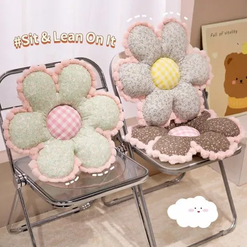 Coussin de Sol en Forme de Fleur Style Coréen Floral Peluche pour Bureau Canapé Lit Oreiller Décoratif Tatami