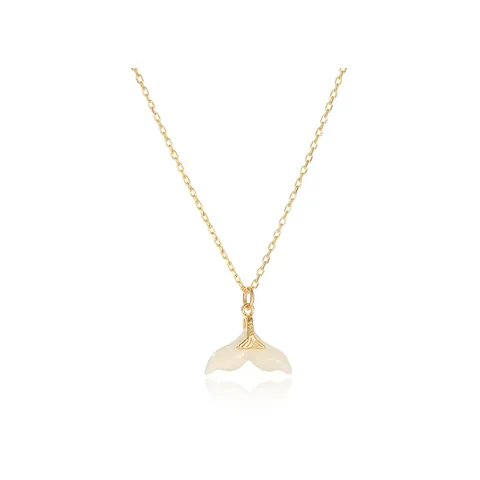 925 Sterling Silver Fish Tail Pendant Necklace Gold Plated Nephrite Jade Chinese Style Lightweight Luxury Jewelry For Women