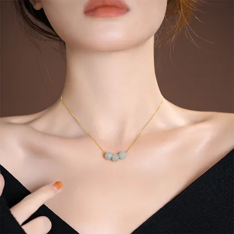 S925 Sterling Silver Gold Plated Nephrite Hetian Jade Pendant Necklace Retro Light Luxury Jewelry For Women Elegant Gift