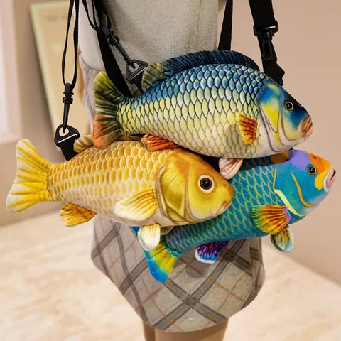 Creative Realistic Fish Shaped Plush Crossbody Bag Fun Spoof Carp Toy Shoulder Bag For Women Unique Animal Pattern Pouch