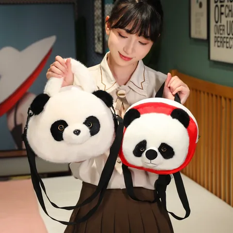 Simpatico Zaino di Peluche a Forma di Panda Borsa a Tracolla in Poliestere Morbido Borsa per Bambini Regalo Festa