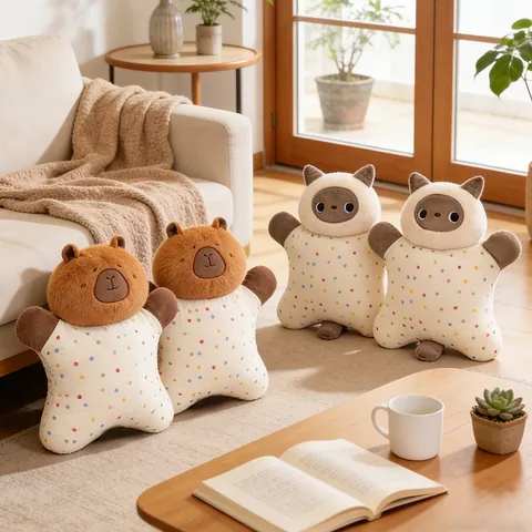 Almohada de Peluche en Forma de Estrella de Gato Capibara Suave Peluche de Lunares Muñeca Bean Bag Decoración Regalo