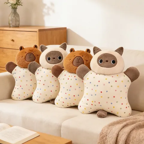 Almohada de Peluche en Forma de Estrella de Gato Capibara Suave Peluche de Lunares Muñeca Bean Bag Decoración Regalo