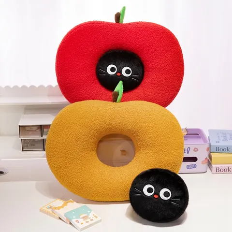Creative Apple Shape Cat Head Plush Pillow Nordic Style Soft Fruit Cushion For Sofa Bed Home Decor Gift